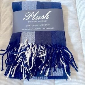 Plush blue and white scarf. NWT